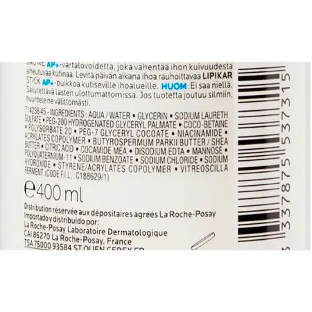 LA ROCHE-POSAY Гель-крем очищающий для очень сухой, раздраженной кожи лица / LIPIKAR AP+ Syndet 400 мл - 2