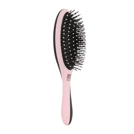 DEWAL BEAUTY Щетка массажная Дуэт, овальная с нейлоновым штифтом, розовая с черным - 1