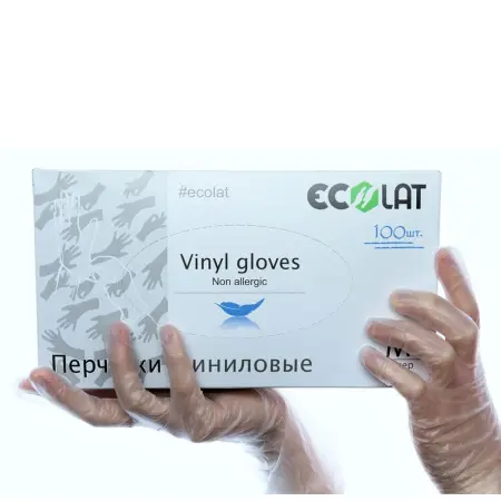 ECOLAT Перчатки виниловые, прозрачные, размер XL / EcoLat 100 шт - 2