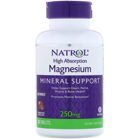 NATROL Добавка биологически активная к пище Натрол магнезиум / High Absorption Magnesium 60 жевательных таблеток - 1