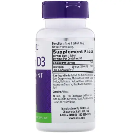 NATROL Добавка биологически активная к пище Витамин D3 МЕ 2000 / Vitamin D3 2,000 IU F/D 90 быстрорастворимых таблеток - 2