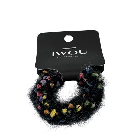 IWOU PROFESSIONAL Резинка для волос Меланж черная 1шт - 1