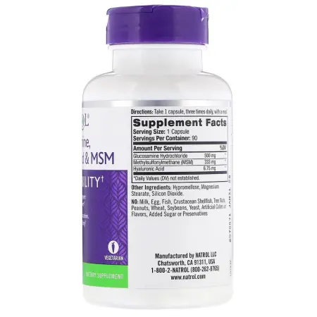 NATROL Добавка биологически активная к пище HYALURONIC ACID MSM &GLUCOSAMINE 90 капсул - 2