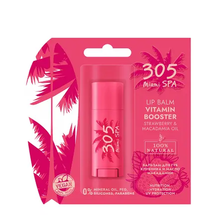 305 Miami SPA Бальзам для губ Клубника и масло макадамии / LIP BALM VITAMIN BOOSTER STRAWBERRY & MACADAMIA OIL 4,8 гр - 3