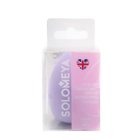 SOLOMEYA Спонж для макияжа меняющий цвет Капля, фиолетово-розовый / Color Changing Drop blending sponge Violet-Pink 1 шт - 1