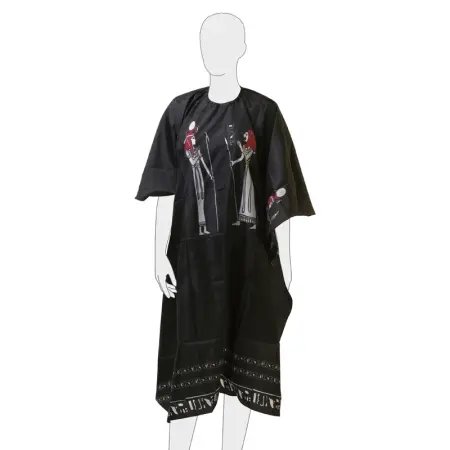 DEWAL PROFESSIONAL Пеньюар для стрижки Египет, нейлон, на крючках, черный 124х146 см - 2