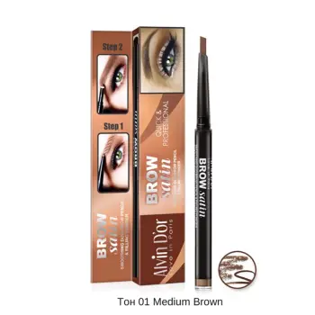 ALVIN D OR Дуэт для бровей карандаш+пудра, тон 01 / Brow Satin medium brown 2,5 гр, фото 3