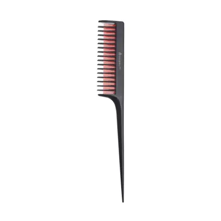 DEWAL PROFESSIONAL Расческа для начеса, с пластиковым хвостиком, 3 ряда (черная с красным) 20,5 см - 1