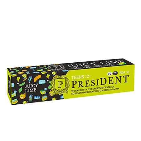 PRESIDENT Паста зубная детская 12+ Juicy lime (50 RDA) / President 70 г - 4