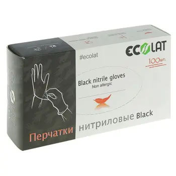 Перчатки нитриловые, черные, размер S / Black EcoLat 100 шт