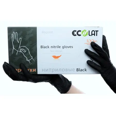 ECOLAT Перчатки нитриловые, черные, размер S / Black EcoLat 100 шт - 2