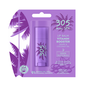 305 Miami SPA Бальзам для губ Виноград и масло кокоса / LIP BALM VITAMIN BOOSTER GRAPE & COCONUT OIL 4,8 гр, фото 3