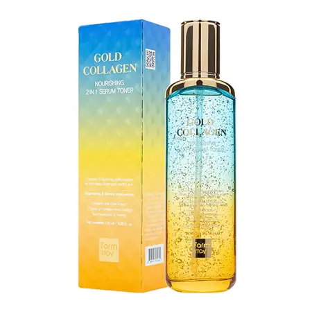 FARMSTAY Тонер-сыворотка для лица / GOLD COLLAGEN NOURISHING 2 IN1 SERUM TONER 130 мл - 3