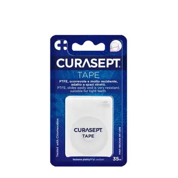 Нить зубная вощеная плоская CHX 0,2% / CURASEPT PTFE TAPE 35 м