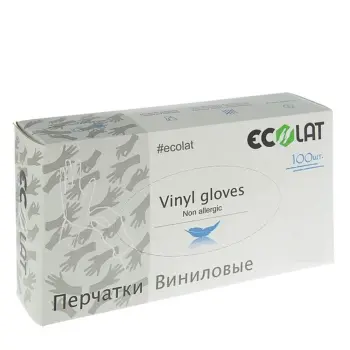 Перчатки виниловые, прозрачные, размер S / EcoLat 100 шт