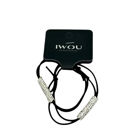 IWOU PROFESSIONAL Резинка-браслет для волос черная с белыми стразами 2шт - 1
