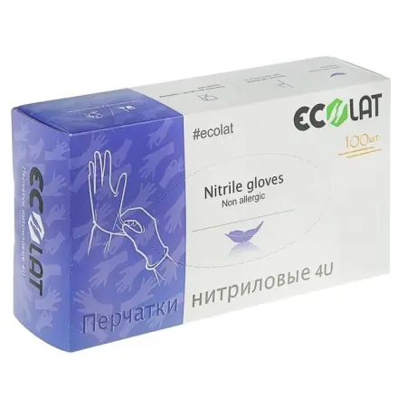 ECOLAT Перчатки нитриловые, фиолетовые, размер L / 4U EcoLat 100 шт - 1