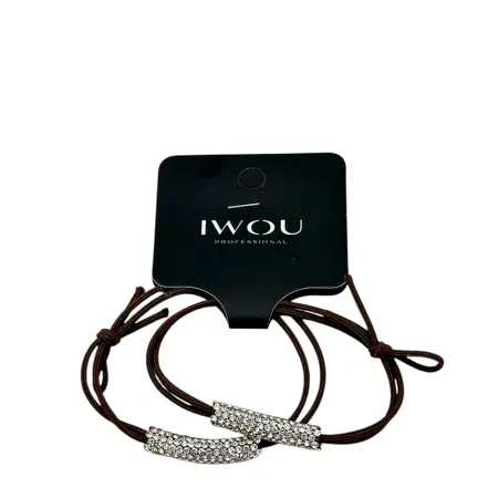 IWOU PROFESSIONAL Резинка-браслет для волос коричневая с белыми стразами 2шт - 1