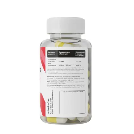 PRIMEKRAFT Продукт специализированный диетического профилактического питания L-карнитин L-тартрата / L-Carnitine L-Tartrate 90 капсул - 3