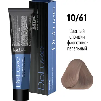 ESTEL PROFESSIONAL 10/61 краска для волос, светлый блондин фиолетово-пепельный / DE LUXE 60 мл, фото 2