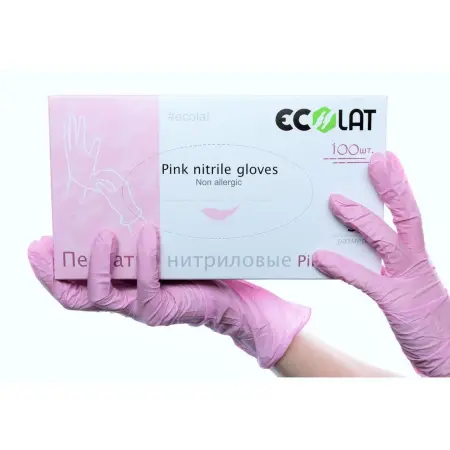 ECOLAT Перчатки нитриловые, розовые, размер XS / Pink EcoLat 100 шт - 2