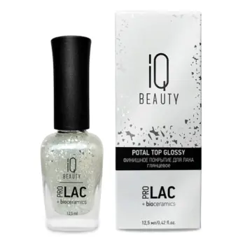 IQ BEAUTY Покрытие финишное для лака профессиональное с поталью глянцевое, серебро / PROLAC+bioceramics Potal glossy top Silver 12.5 мл, фото 2