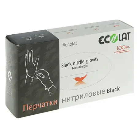 ECOLAT Перчатки нитриловые, черные, размер L / Black EcoLat 100 шт - 1