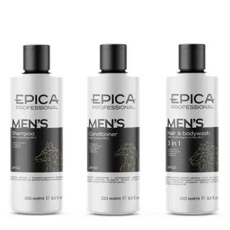 EPICA PROFESSIONAL Набор мужской для волос (шампунь 250 мл + кондиционер 250 мл + универсальный шампунь 250 мл) MEN`S - 3