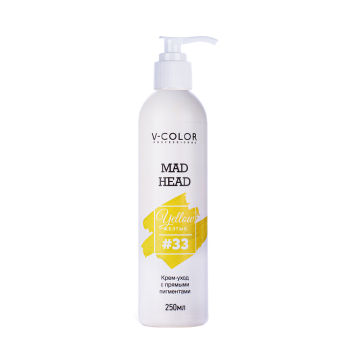 V-COLOR PROFESSIONAL Крем-уход с прямыми пигментами, #33 желтый / MAD HEAD YELLOW 250 мл, фото 1